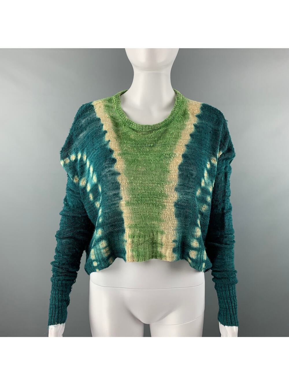 ALTUZARRA Size S Green Blue Silk Tie Dye Cropped Casual Top